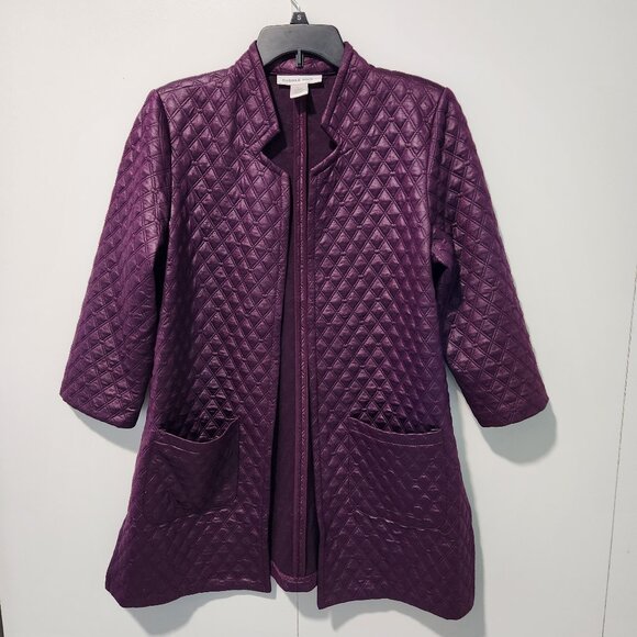 Carole Wren 3/4 Sleeve Open Front Quilted Purple Long Duster Jacket - Large - Picture 1 of 10